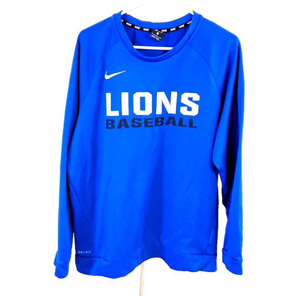 Nike Dri-Fit Mens Lions Baseball Crewneck Sweatshirt L Performance Athletic Blue - Picture 1 of 9